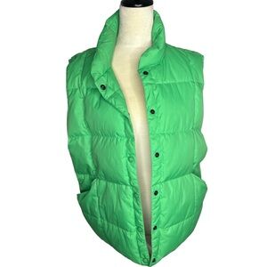 Lands end bright green goose down blend puffer vest, XL